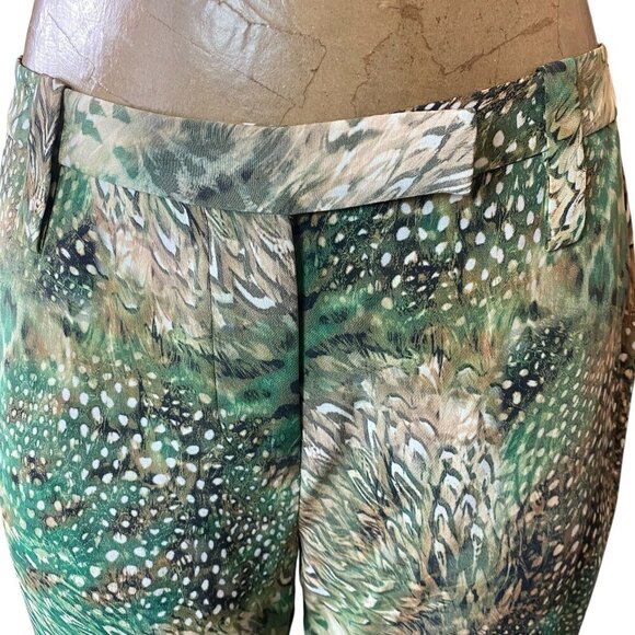 Paige Silk Animal Feather Print Trouser Pants Womens Sz 6 Green Brown #71P - Picture 7 of 10